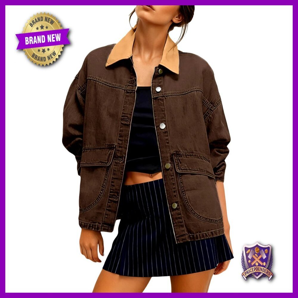 Oversized Denim Barn Jacket Button Down Big Pockets Retro Chic Y2K